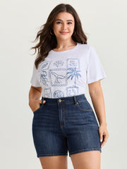 Elastic Back Waist Skinny-Fit Denim Shorts