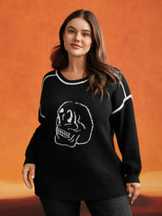 Skull Printed Balloon Sleeves Pullover