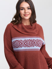 Geometric Snowflake Drape Turtleneck Pullover