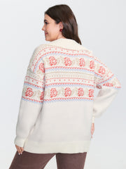 Rose Fair-Isle Pattern Jacquard Zipper Pullover