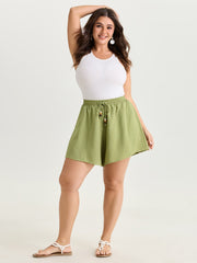 Linen Blend Elastic Waist Wide-Leg Shorts