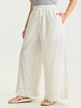 Cotton Drawstring Waist Semi-Sheer Straight Pants