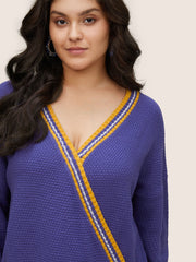 Striped Contrast Wrap Knit Pullover