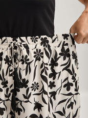 Floral Print Wide-Leg Contrast Pants
