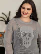 Sheer Skull Hollow‑Out Jacquard Crew Neck Pullover