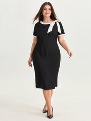 Side Bowknot Color Contrast Midi Dress
