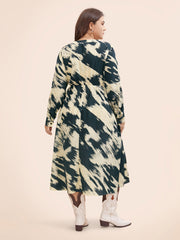 Brush Print Notched Collar Midi Dress
