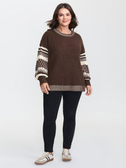 Geometric Stripe Sleeve Round Neck Pullover