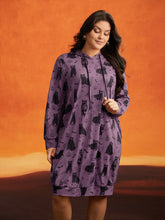 Pumpkin Cat Print Hooded Midi Lounge Dress