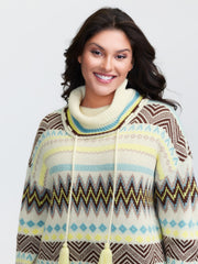 Jacquard Boho Print Turtleneck Pullover
