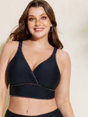 Embroidered Edges Surplice Neckline Bikini Top