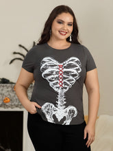 Halloween Skeleton Ribcage Graphic Crew Neck T‑Shirt