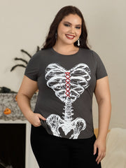 Halloween Skeleton Ribcage Graphic Crew Neck T‑Shirt