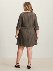 Yarn-Dyed Flared Sleeve A-Line Knee-Length Dress