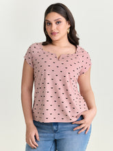 Stretchy Bowknot Print Split Neck T-Shirt