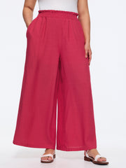 Wide Shirred Waistband Wide-Leg Pants