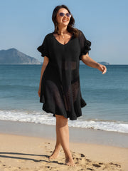 Cut-Out Ruffled Sleeve Swim Cover-Up