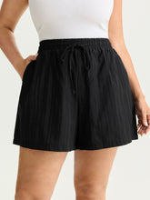 Striped Texture Drawstring Waist Shorts