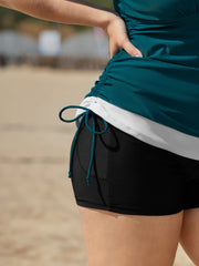 Channel Drawstring Tummy-Control Swim Top