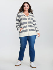 Striped Color Contrast Hooded Cardigan