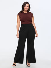 Solid Pocket Split Hem Flared Pants