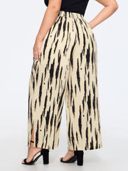 Abstract Print Side Slit Wide Leg Pants