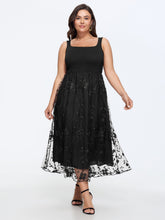 Floral Embroidered Mesh Square Neck Cami Midi Dress