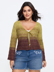 Ombre Tie Front Cut Out Cardigan