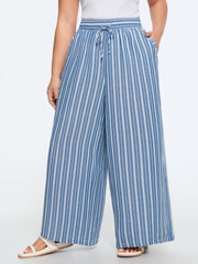 Color Contrast Stripe Drawstring Wide Leg Pants