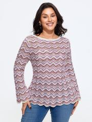 Scallop Hem Cut Out Flare Sleeve Pullover