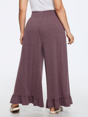 Supersoft Elastic Waist Ruffle Hem Wide Leg Pants