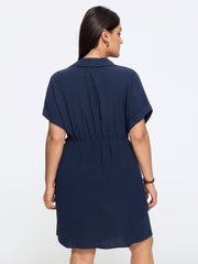 Textured Cuffed Sleeve Wrap Tie Mini Dress