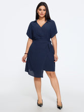 Textured Cuffed Sleeve Wrap Tie Mini Dress