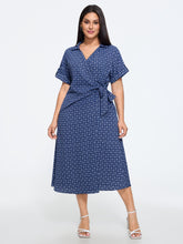 Geometric Print Wrap Side Tie Midi Dress