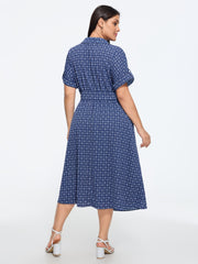 Geometric Print Wrap Side Tie Midi Dress