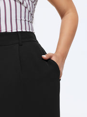 Solid High Waist Front Pleat Wide Leg Pants