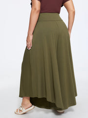 Stretchy Solid Pocket Drape Wide Leg Pants