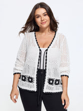 Floral Contrast Hollow Drawstring Cardigan