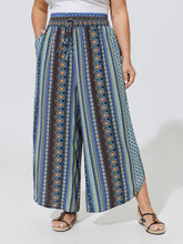 Boho Print Shirred Waist Wide-Leg Pants