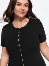 Textured Crew Neck Mixed Button Short Sleeve Cardigan