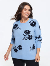 Floral Jacquard Crew Neck Loose Pullover