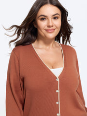 Color Contrast Trim V Neck Front Button Cardigan