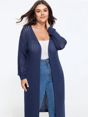Textured Cut Out Open Front Long Cardigan