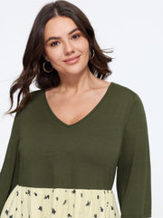 Stretch V-Neck Floral Print Tiered Ruffle Top