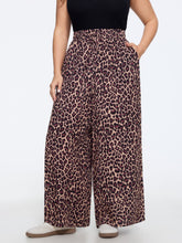 Leopard Print Elastic Waist Wide Leg Pants
