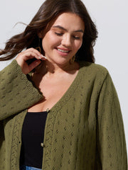 V-Neck Cut Out Scallop Trim Button Cardigan