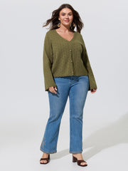 V-Neck Cut Out Scallop Trim Button Cardigan