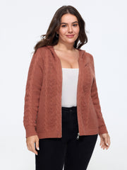 Hooded Cable Knit Zipper Cardigan