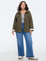 Lapel Collar Button‑Front Flap Pockets Jacket