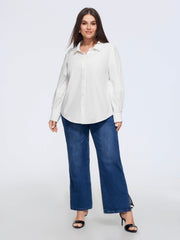 Plain Curved Hem Button Down Shirt